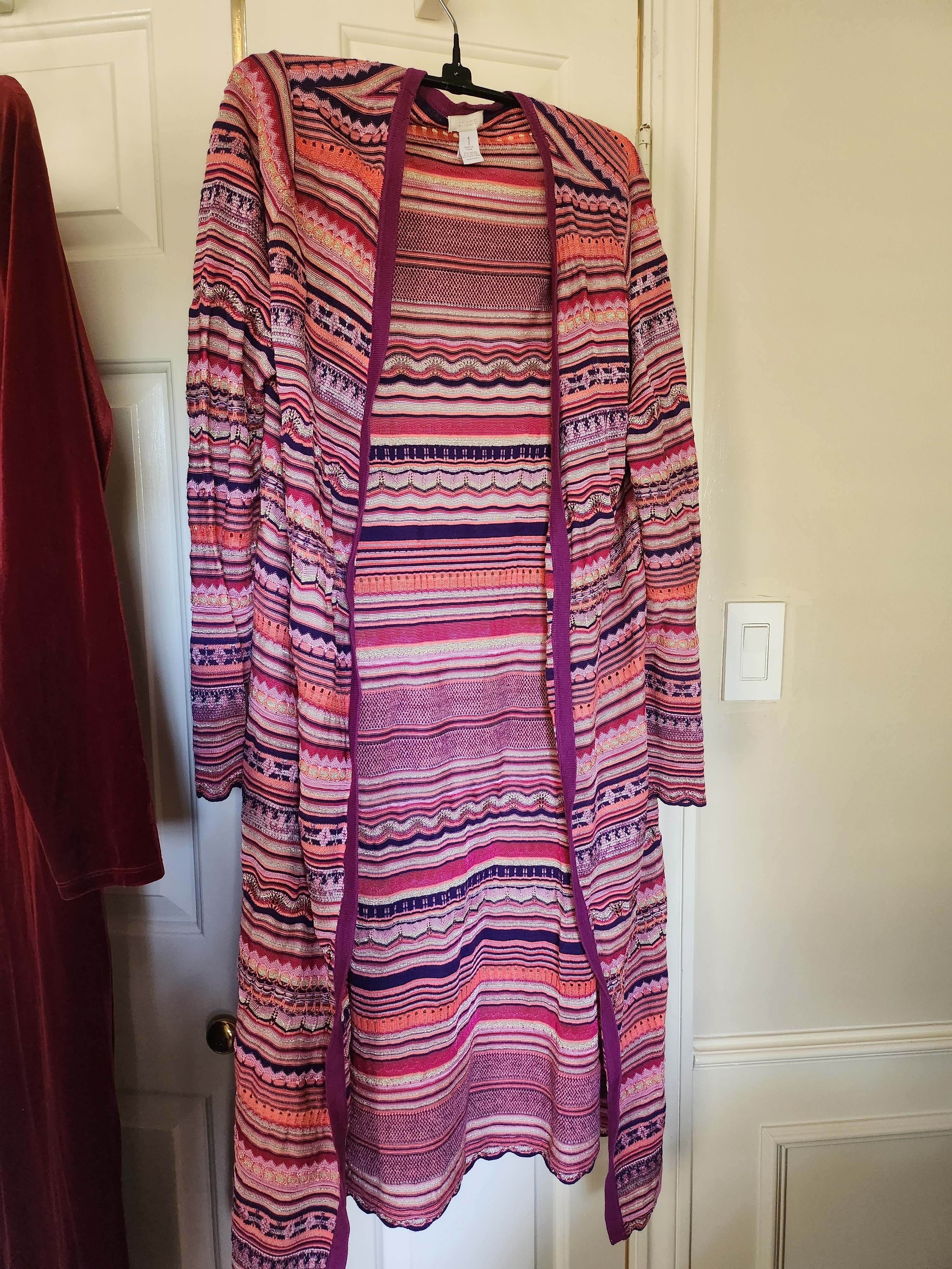 Chico's Striped Pink, Purple & Coral Knit Cardigan